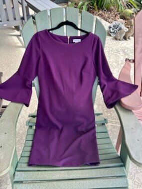 Calvin Klein Purple Ruffle Dress Size 6 Sheath Stretch Cocktail Dress